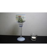 Christmas Pedestal Votive Candle Holder Handpainted 8.5&quot; White Tree Pattern - $244.06 MXN