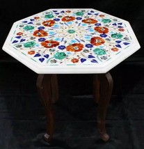 18&quot; Octagon White Marble Coffee Table Inlay Floral Arts Precious Stone F... - £367.51 GBP