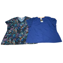 LOT of 2 Women&#39;s Plus Size 3X Scrub Tops Black Floral Navy Blue Scrubsta... - £18.68 GBP