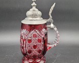 Vintage Nachtmann Bleikristall Beyer Cut to Clear Cranberry Red Glass Be... - $128.69
