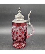 Vintage Nachtmann Bleikristall Beyer Cut to Clear Cranberry Red Glass Be... - $128.69