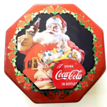 Coca-Cola Santa Octagon EMPTY Metal Cookie Tin 7.5" inches Across Very Good Cond - $6.92