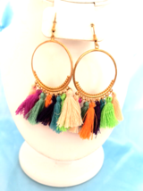 Women&#39;s Dangle/Drop/Tassel Boho  Earrings Multicolor Fringe Goldtone Hoops 3&quot; - $8.91