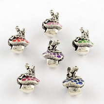 1 Large Hole European Bead Fairy Mushroom Enamel Large Bead Thick Assorted 14mm - $5.40