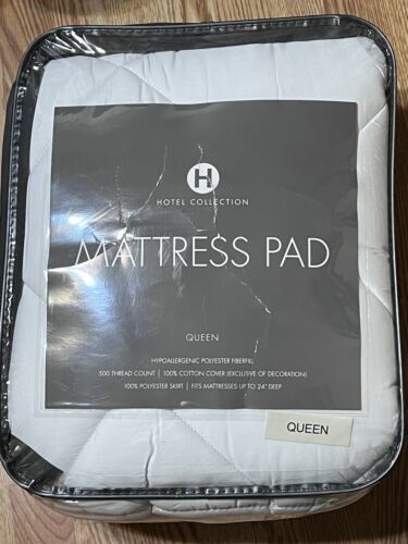 Hotel Collection 500 Thread Count Cotton Hypoallergenic Mattress Pad QUEEN - £62.57 GBP