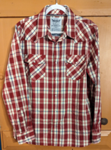 Levi Strauss Men&#39;s Large Western Pearl Snap Red / White Plaid Shirt Long... - £15.14 GBP