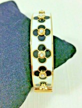 HENRI BENDEL Crystal Oval Bangle Bracelet Yellow Gold Tone Black &amp; White Enamel - £199.11 GBP