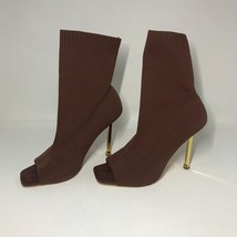 Liliana Brown Fabric Knit Sock High Heel Peep Toe Stiletto Booties Size 10 - $99.99