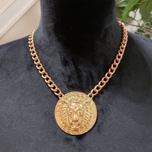Celebrity Style Gold Lion Face Cuban Chain Choker Pendant Necklace - £23.46 GBP