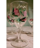 Set of 4 Hand Painted Goblet Wine Glasses Pink Flowers - £12.93 GBP