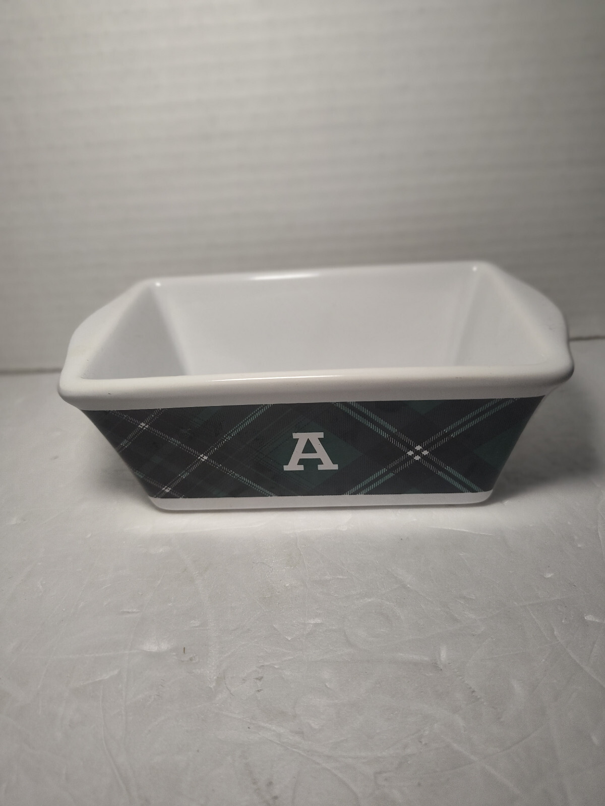 Nantucket Stoneware Mini Loaf Pan Casserole Baking Dish Green  Plaid Let... - $8.90