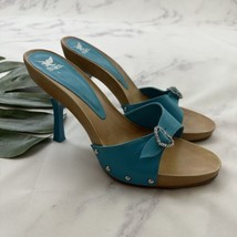 Shiekh Womens Vintage Y2k Sandal Heels Size 10 Bright Blue Rhinestone Heart - £29.59 GBP