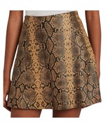 Veda Camel Brown Black Python Snake Print Genuine Leather Mini Skirt size M - $129.35 CAD