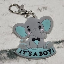 It&#39;s A Boy! Rubber Keychain Baby Blue Elephant PVC Souvenir Key Ring  - $7.91