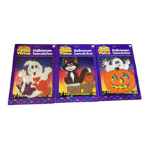Lot Of 3 Vintage Pumpkin Time Halloween Suncatcher Ghost Pumpkin Black Cat *New - £19.97 GBP