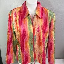 Joseph Ribkoff Size 14 Jacket Zip Up Multi Color Crinkle Satin - $34.00
