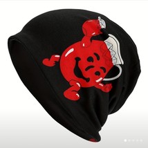 Beanie Hat Red &amp; White Kool Aid Cartoon on Black Mesh Print - $213.82 MXN