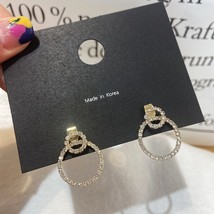 MENGJIQIAO Korean Elegant Cute Micro Paved Zircon Double Round Drop Earrings For - £7.56 GBP