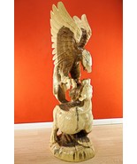 Bois Massif Sculpture Aigle Et Tigre 152cm Sueur Statue De Art Neuf - $1,499.88 CAD