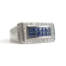 Authenticity Guarantee 
Princess Blue Sapphire Diamond Flat Top Statement Rin... - £1,115.10 GBP