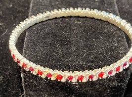 Silver Tone Red Rhinestone 9” Bangle Tennis Bracelet - £7.33 GBP