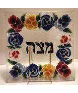 Peggy Karr Matzo Plate Jewish Fused Glass Pansies 10&quot; Square Discontinue... - $74.99