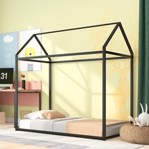 Merax Toddler Montessori Floor Bed Twin, Metal House Bed For Boys, Black). - $172.95