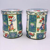 Two (2) Vintage Daher Round Ornate Lidded Tins Flowers Birds England 4.75” Tall - £14.78 GBP