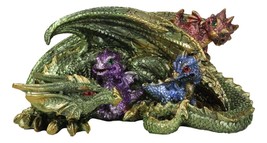 Green And Gold Dragon Mother With Hatchlings At Nap Time Family Fantasy Figurine - £22.34 GBP