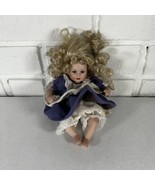 Vintage Porcelain Doll Blue Dress Long Curly Hair  - £15.40 GBP