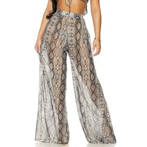 Palazzo Pants Sheer Mesh Swim Coverup Snake Print High Waist Pool Reptil... - £20.69 GBP