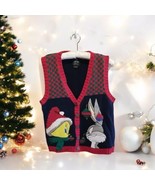 Vtg 1995 Looney Tunes Warner Bros Eagles Eye Christmas Sweater Vest Size... - $67.63 CAD
