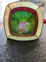 Vintage Leaded Stained Glass Lampshade,  Green, Maroon, Cream  7.25”H X  7”W - £25.05 GBP