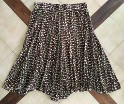 MAX STUDIO Brown/Olive/Cream Geometric Print Stretch Asymmetrical Full Skirt (M) - £13.77 GBP