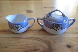 Vintage Noritake lusterware hand painted creamer and sugar bowl, blue lustreware - £31.29 GBP