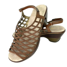 Jambu Milan Sandal 8.5 Sport Wedge Brown Leather Peep Toe Shoe Cutout - $55.99