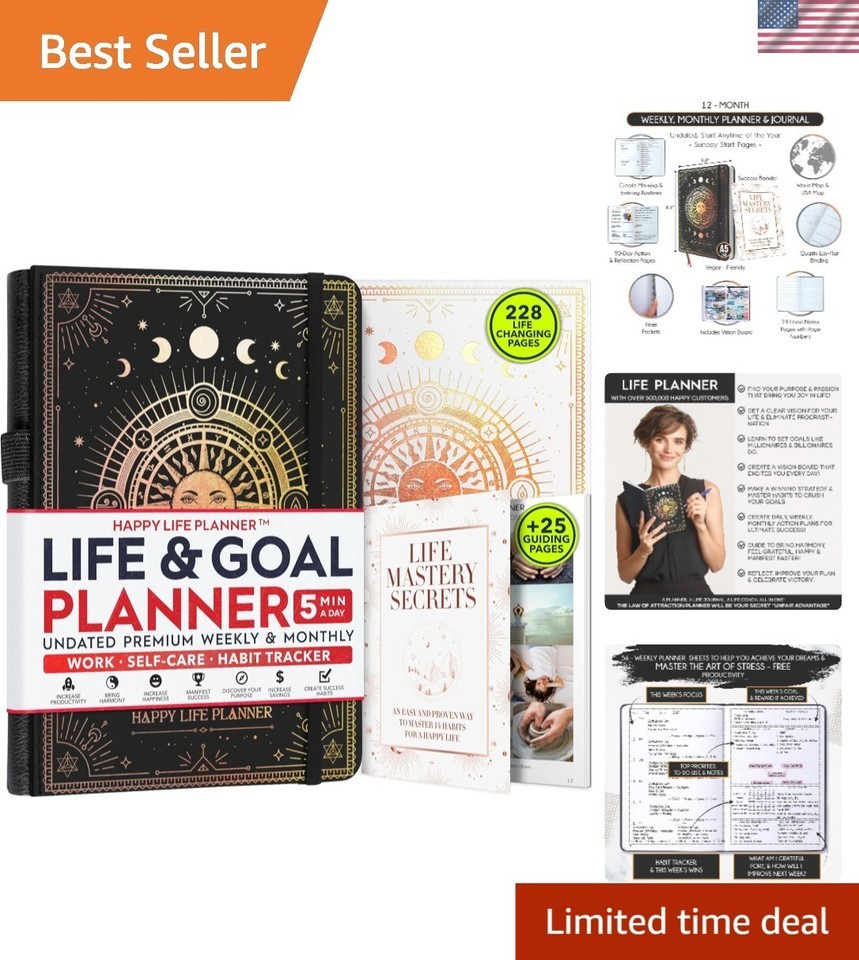 Life Mastery Planner 2025: A5 Faux Leather Goal Planner for Success &amp; Ha... - £33.40 GBP
