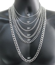 18-36&quot; Stainless Steel Silver Chain Cuban Curb Women Mens Necklace 3/5/7/9/11 mm - £10.67 GBP+