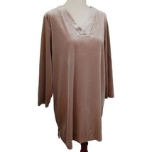 Lands End Velvet Top M Velour Tunic Beige Cozy Warm Stretch Iridescent Holiday - £21.64 GBP