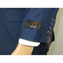 Mens Vitali Three Piece Suit Vested Sheen Sharkskin Business M3090 Ink blue image 3
