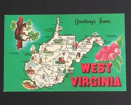 West Virginia State Map Large Letter Greetings Dexter Press c1960s Vtg P... - $4.99