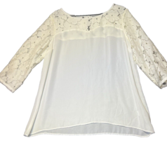 Lauren Conrad Dressy Top Cream Color Womens Size XL Lace Sleeves Sheer Work - £11.15 GBP