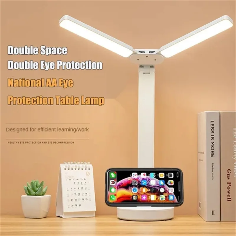 Foldable LED Double-head Desk Lamp with A Holder USB Rechargeable Table ... - $18.34+