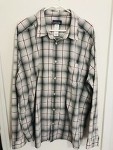 PATAGONIA Plaid Button Front Shirt Nylon Blend Size XL Pocket Gray Red White Men - £14.78 GBP