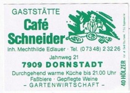 Matchbox Label Germany Gaststatte Cafe Schneider Dornstadt - £0.78 GBP