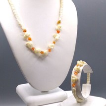 Vintage Heishi Beads Necklace and Bracelet with Mother of Pearl Nuggets - £175.04 GBP