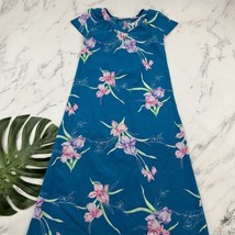 Hilo Hattie Womens Vintage Maxi Dress Size M Blue Pink Iris Tropical Floral - £23.08 GBP