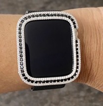 Bling Apple Watch Black Zirconia Silver Case Cover Bezel 44 mm Series 4,5,6,SE - £96.46 GBP