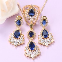 Black cubic zircon big jewelry sets gold color trendy costume long earrings pendant and thumb200