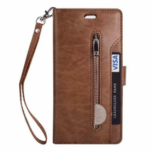 for iPhone 6 Plus/6s Plus Leather Card Holding Zipper Case w/Strap BROWN - £4.64 GBP